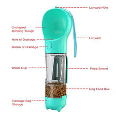 4 In 1 Portable Pet Water Bottle Food Feeder Drinker Poop